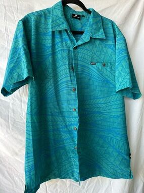 Tribal Origins Teal Patterned Short-Sleeve Button-Down Shirt